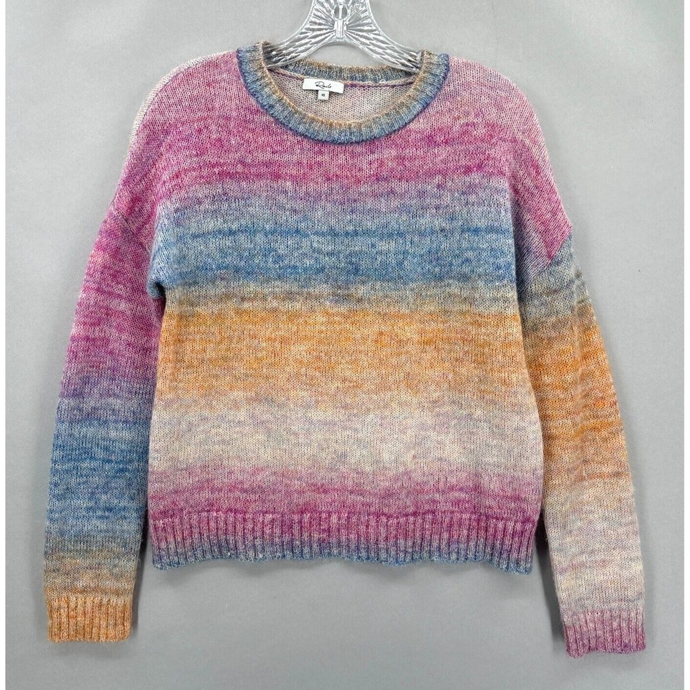 Rails Sweater Womens XS Rainbow Pullover Mohair Wool‎ Fuzzy Crew Top Ombre Pink